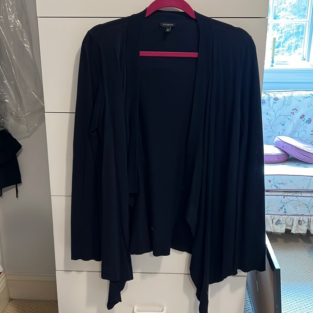 Barely worn, navy blue, Talbots, Medium, waterfall style cardigan